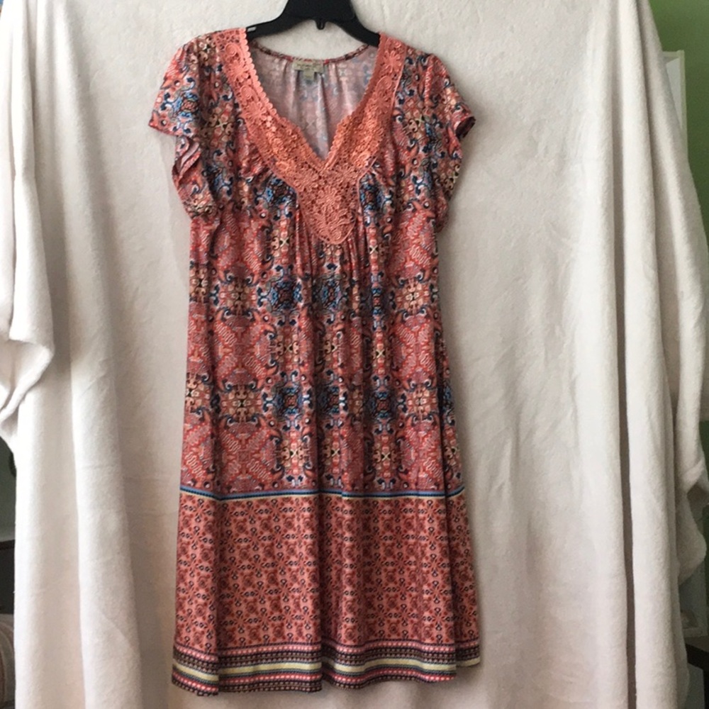 Dress w/ embellished v-neck and flutter sleeves